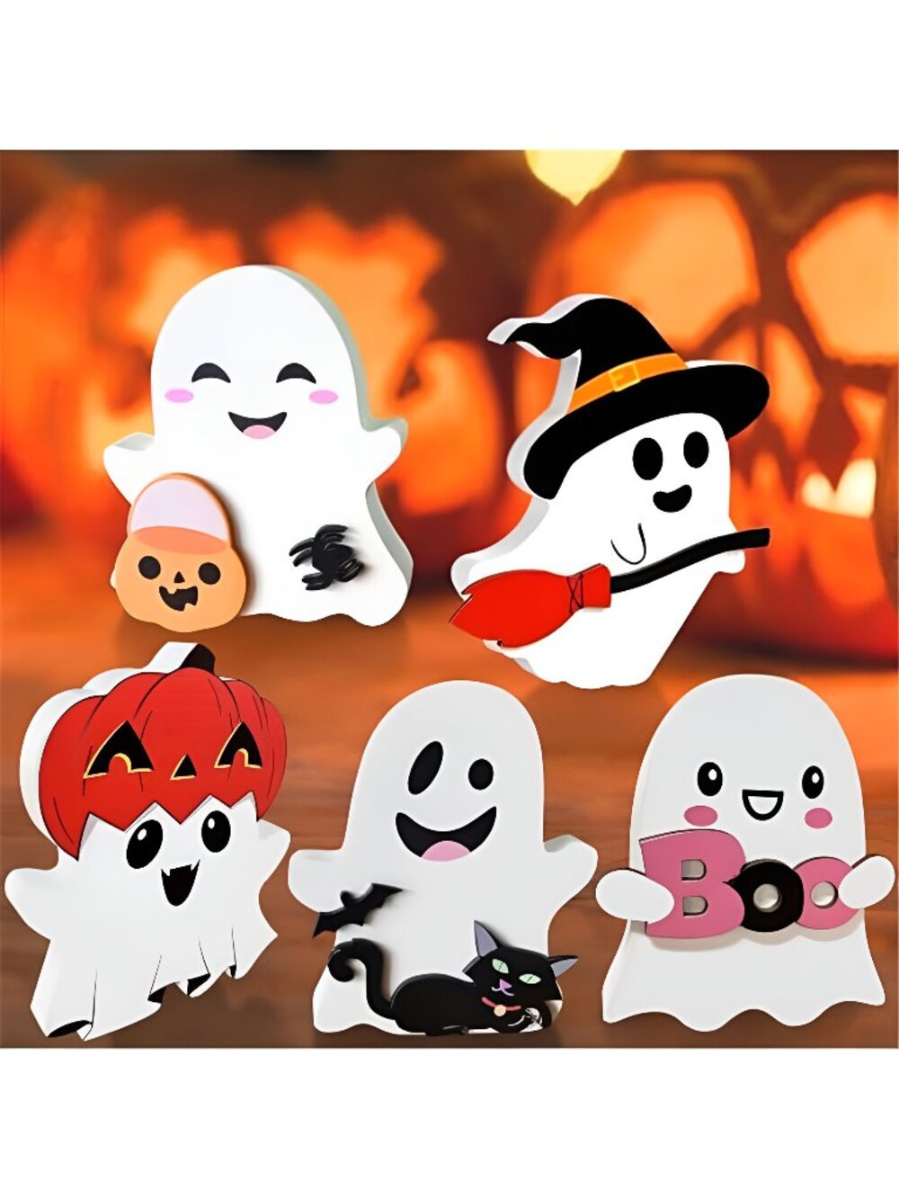 Cute Ghost Halloween Decorations Indoor: Wooden Ghost Decor Table Signs Set of 5